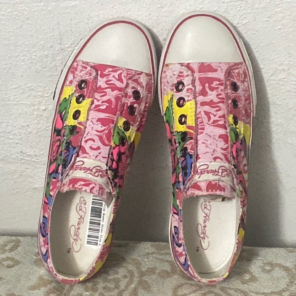 Ed Hardy low slip-on sneakers sz6+💀cap💚🧡Almay Goddess Gloss - Picture 14 of 17